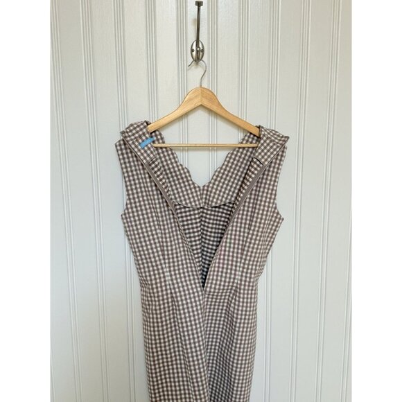 J McLaughlin Amelia Cloth Brown White Gingham Scallop Vneck Vilma Dress 8 $228 - Picture 7 of 9